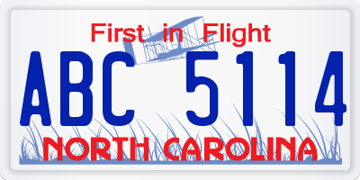 NC license plate ABC5114