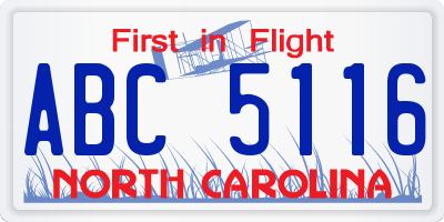 NC license plate ABC5116