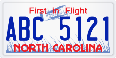 NC license plate ABC5121