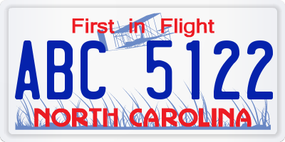 NC license plate ABC5122