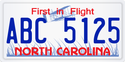 NC license plate ABC5125