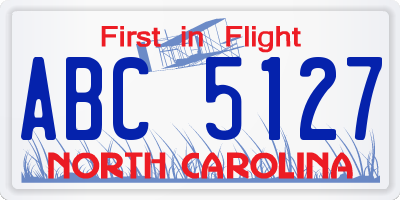 NC license plate ABC5127