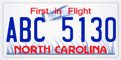 NC license plate ABC5130