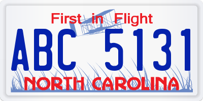 NC license plate ABC5131