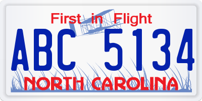 NC license plate ABC5134