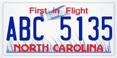 NC license plate ABC5135