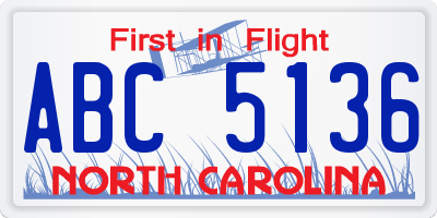 NC license plate ABC5136