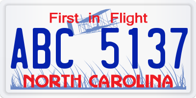 NC license plate ABC5137