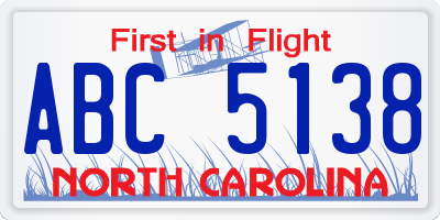 NC license plate ABC5138