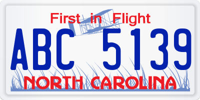 NC license plate ABC5139