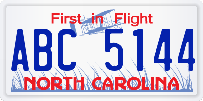 NC license plate ABC5144