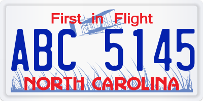 NC license plate ABC5145