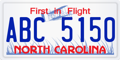 NC license plate ABC5150