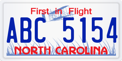 NC license plate ABC5154