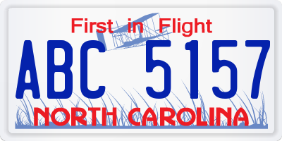 NC license plate ABC5157