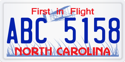 NC license plate ABC5158