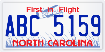 NC license plate ABC5159