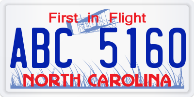 NC license plate ABC5160