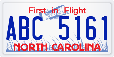 NC license plate ABC5161