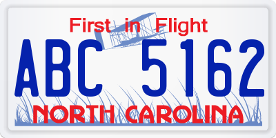 NC license plate ABC5162