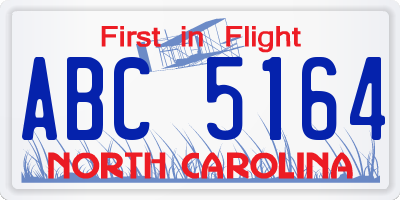NC license plate ABC5164