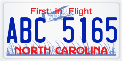 NC license plate ABC5165
