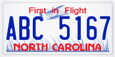 NC license plate ABC5167