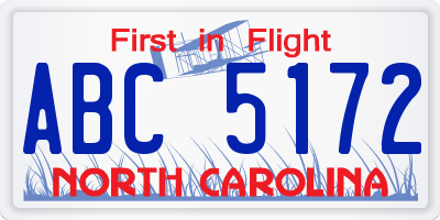 NC license plate ABC5172