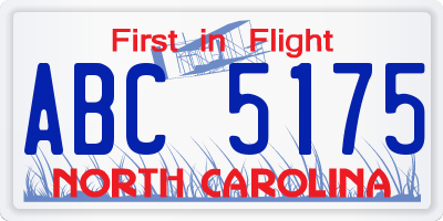 NC license plate ABC5175