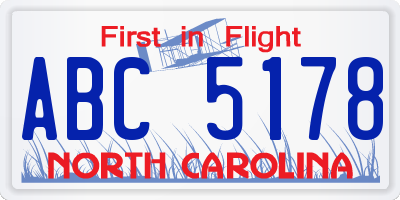 NC license plate ABC5178
