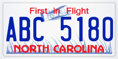NC license plate ABC5180