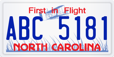 NC license plate ABC5181