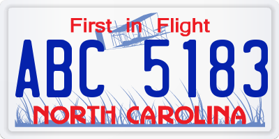 NC license plate ABC5183