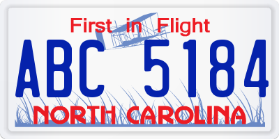 NC license plate ABC5184
