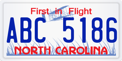 NC license plate ABC5186