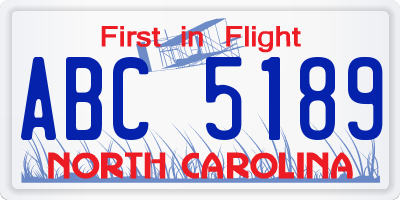NC license plate ABC5189