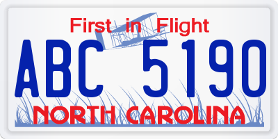 NC license plate ABC5190