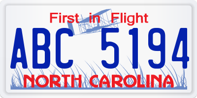 NC license plate ABC5194