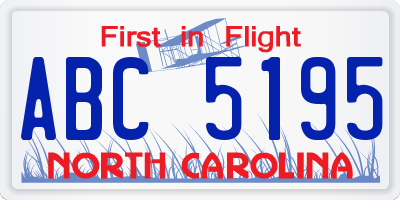 NC license plate ABC5195