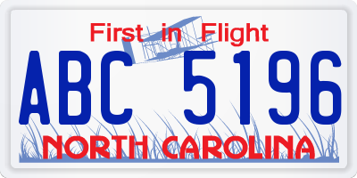 NC license plate ABC5196