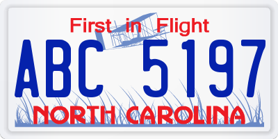 NC license plate ABC5197