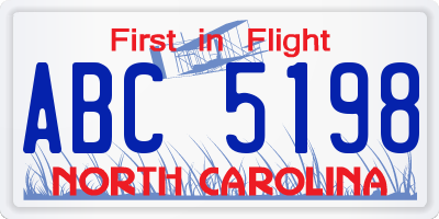 NC license plate ABC5198