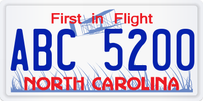 NC license plate ABC5200