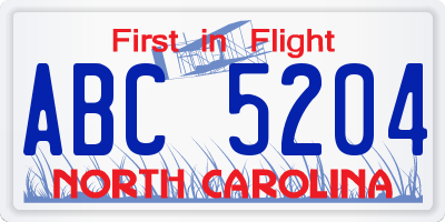 NC license plate ABC5204