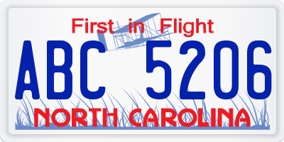 NC license plate ABC5206