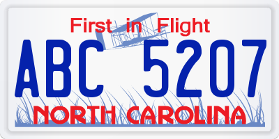 NC license plate ABC5207