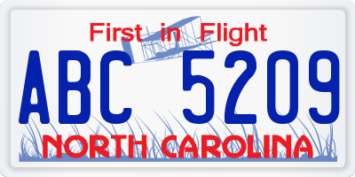 NC license plate ABC5209