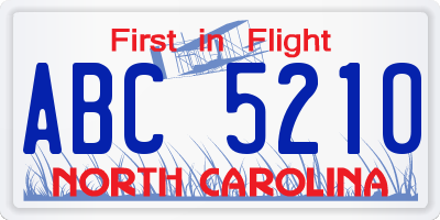 NC license plate ABC5210