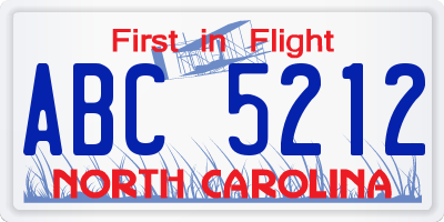 NC license plate ABC5212