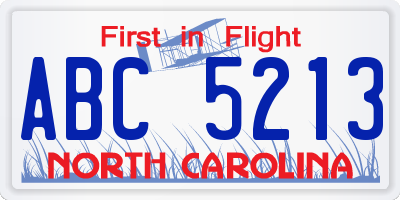 NC license plate ABC5213